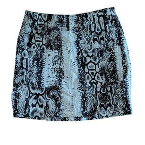 Motel Rocks Grey Snake Print High-Waisted Denim Mini Skirt XS
